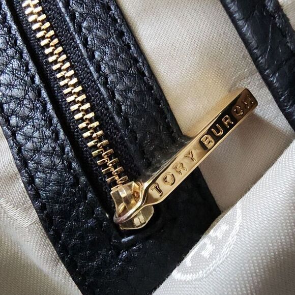 Tory Burch Black Fleming Tote Shoulder Bag Logo Embossed Leather Unisex - Picture 11 of 12